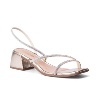 Sandália Feminina Salto Bloco Médio Tiras Com Cristais em Oferta na Shopee