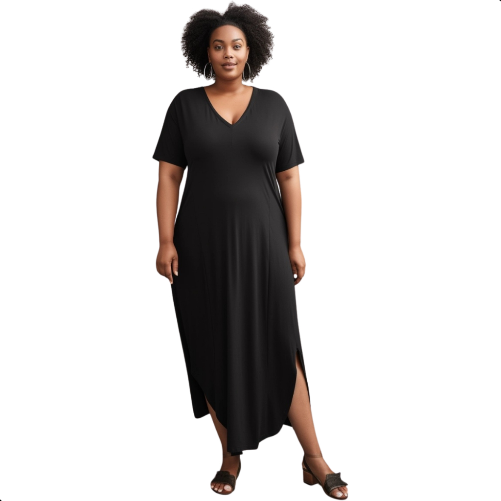 Vestido Longo Feminino Verão Liso 2024 Elegante Fenda Lateral Midi em Oferta na Shopee