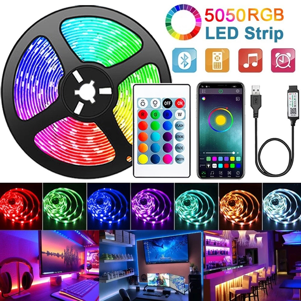 Fita Led 5050 Rgb Controle Remoto Até 5 Metros 5v Usb Para Tv Pc Carro