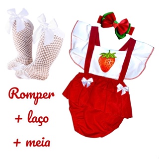 Romper Body Temático Mesversario Bebê Morango e Melhores Temas + laço + meia arrastão em Oferta na Shopee