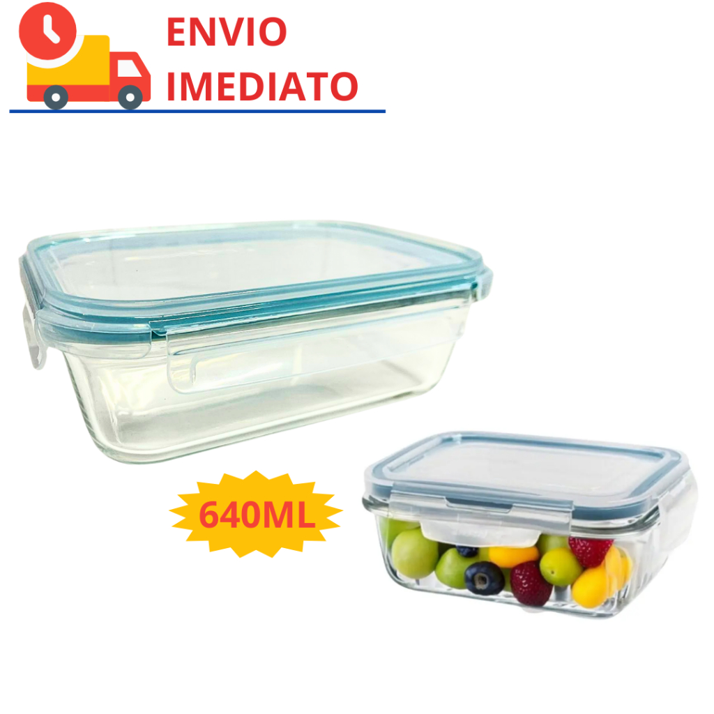 Pote Travessa de Vidro com Tampa Hermético Retangular 640ml Microondas Forno Marmita Fit