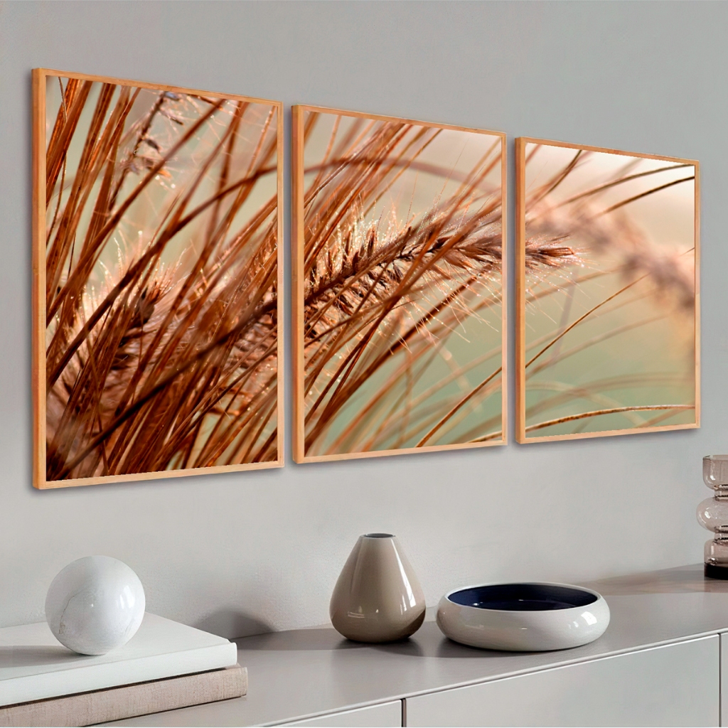 Quadro Exclusivo Grande com Moldura Folhagem Seca Para Sala Hall e Quarto