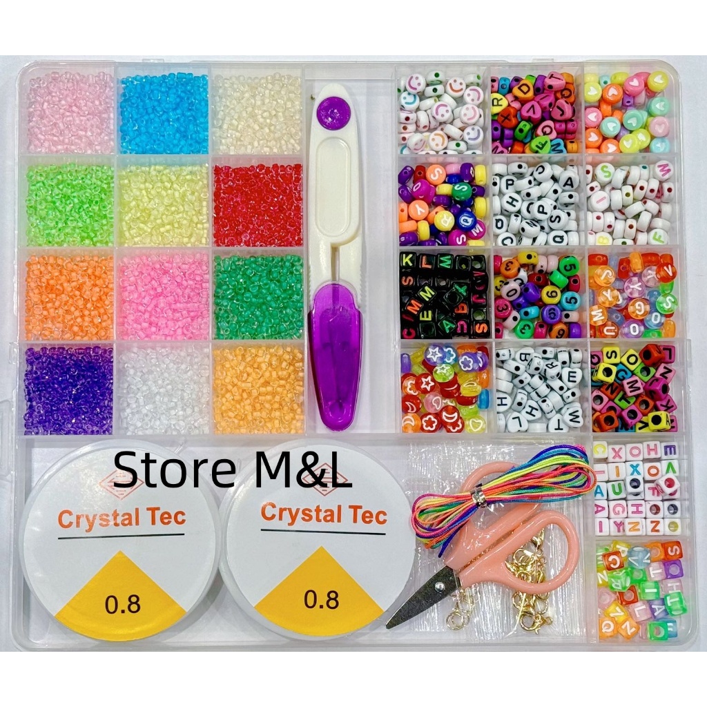 Kit Miçangas Infantil  Para Pulseira Colares Bijuterias+ Silicone+2 tesouras em Oferta na Shopee