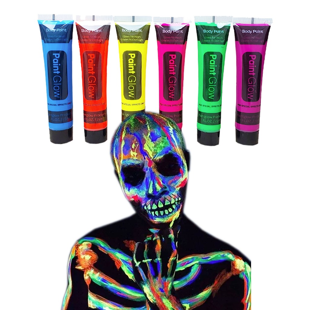 Tinta Fluorescente Glow Neon: Kit com 6 Cores Sortidas Festa Balada Halloween