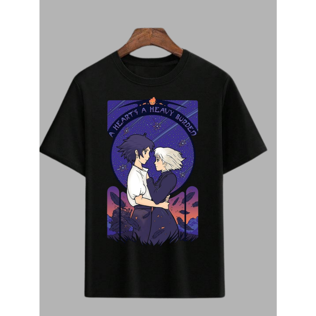 Camisetas Romance Desenho Anime Japonês T-short Oversezed Preto e Branco Castelo Animado Frente Blusa Manga Curta Estampada Geek Casal Filme Camiseta 100% Algodão em Oferta na Shopee