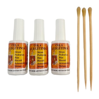 Kit 3 Cola Legítima Strass Pedrarias Metais 20ml + 3 Palito em Oferta na Shopee