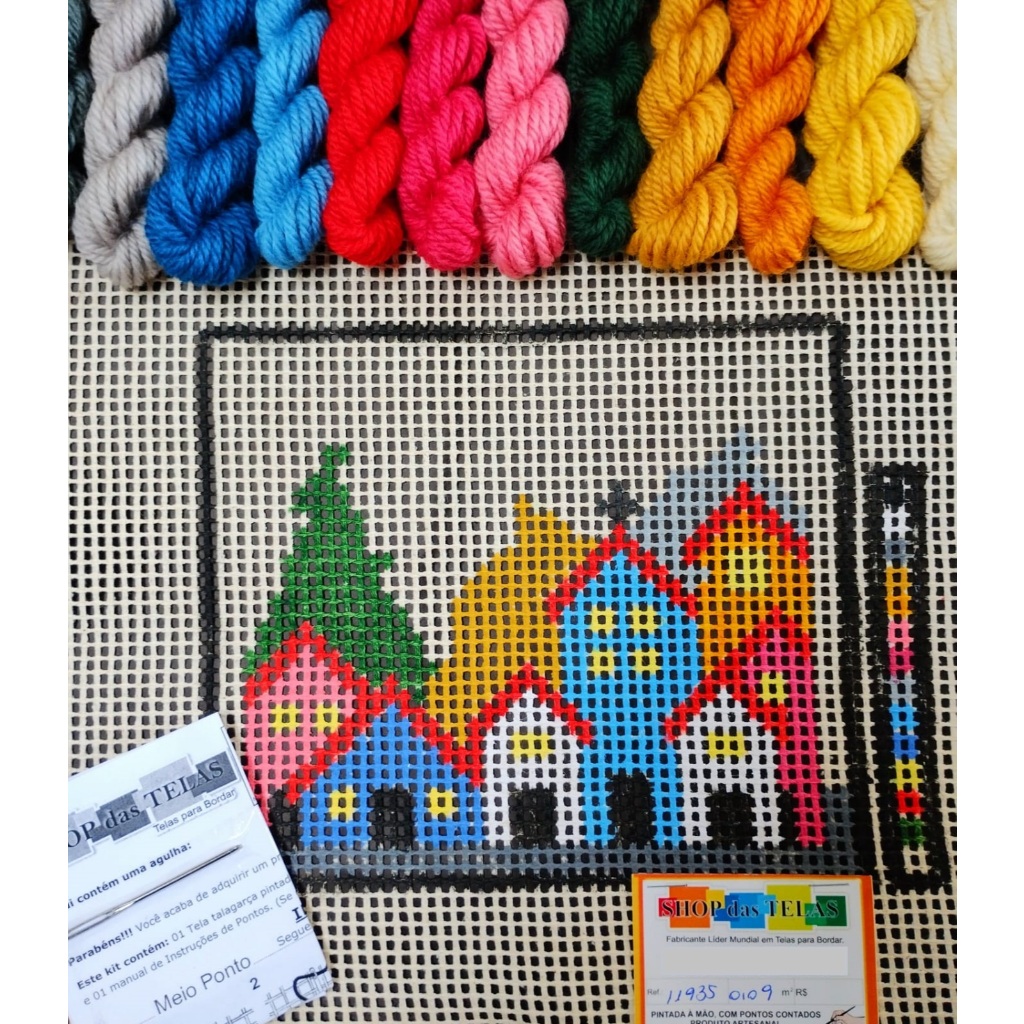 Kit para Bordar Meio Ponto em Tapeçaria Talagarça Casario meio ponto Lãs Paratapet Agulha Tapestry
