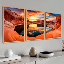 Kit 3 Quadros Decorativos Por do Sol no Deserto Com Moldura 40X60 cm