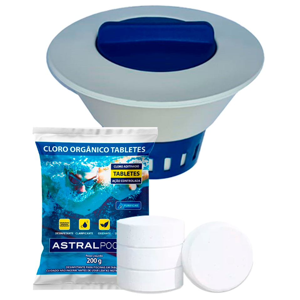 Clorador Flutuante Para Piscina + 1 Pastilha Cloro De 200gr em Oferta na Shopee