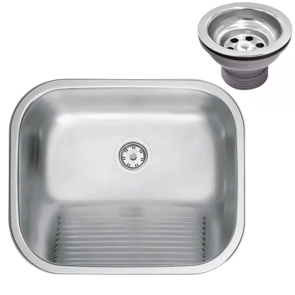 Tanque De Encaixe Com Válvula Aço Inox Acetinado 40X40X22cm 25L Grande Pia Cozin