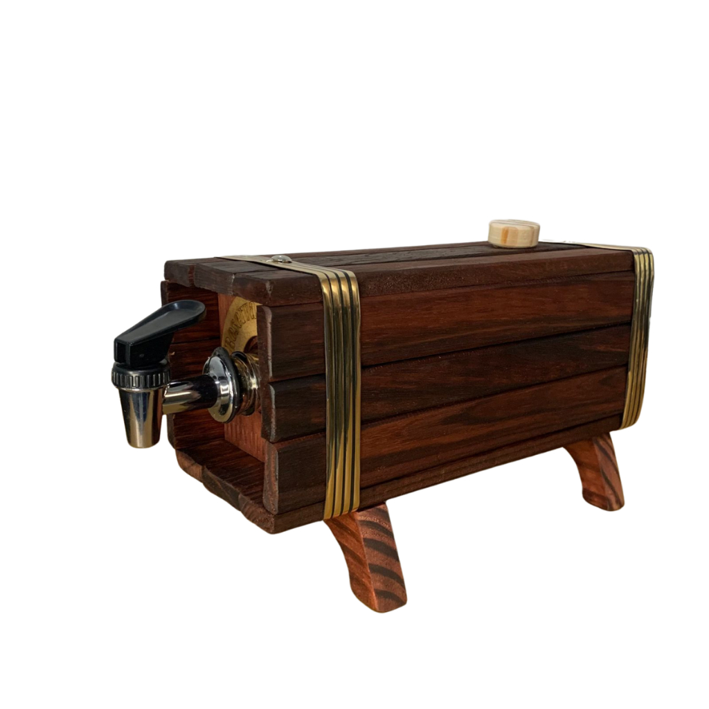 Barril Madeira Quadrado Dispenser Bebidas 1 Litro Rústico Vinho Cachaça Pingometro