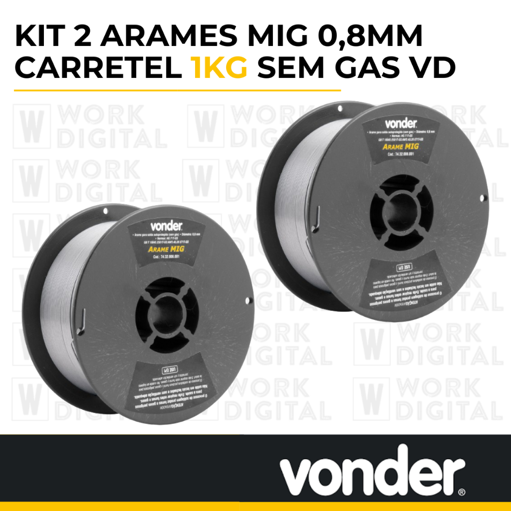 Kit 2 Arames Solda Mig / Mag Revestido Para Uso Sem Gás 0,8mm 1kg Vonder em Oferta na Shopee