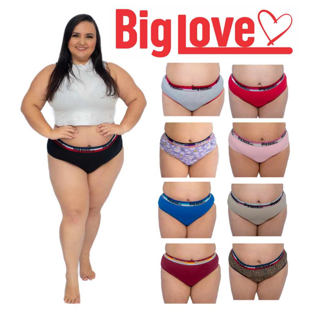 Kit 10 ou 5 Calcinha Plus Size  Cintura Alta  Algodão Tamanhos Especiais BIG LOVE com Cós Largo