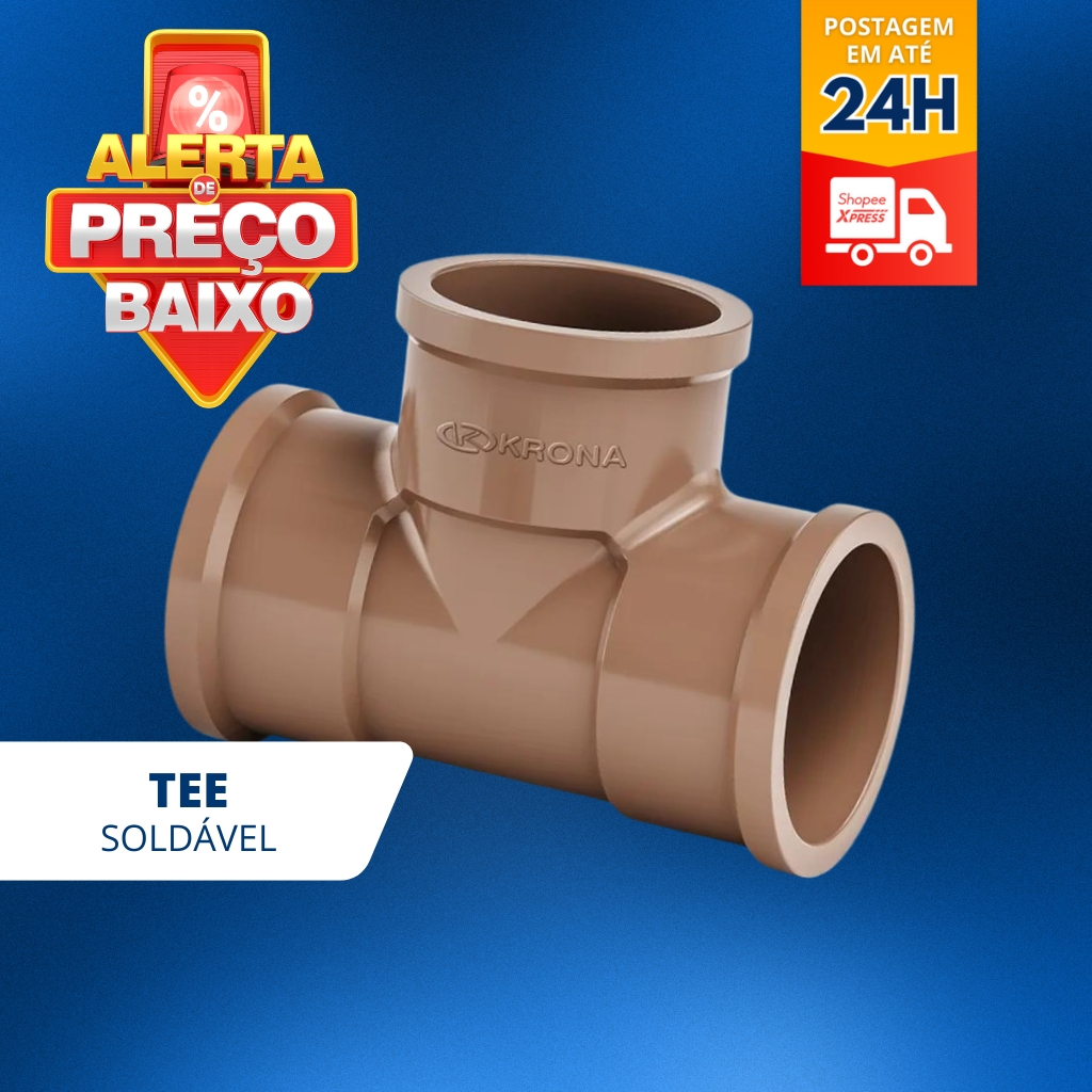 T Tee para Água Soldável Krona/PLASTUBOS Marrom 20MM 25MM 50MM
