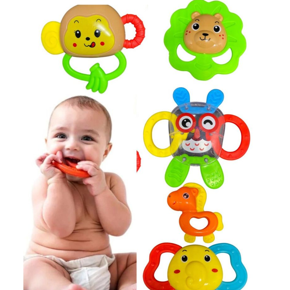 Brinquedo Kit Chocalho Mordedor Macio para Bebê Brinquedo Sensorial Silicone Musical Macio