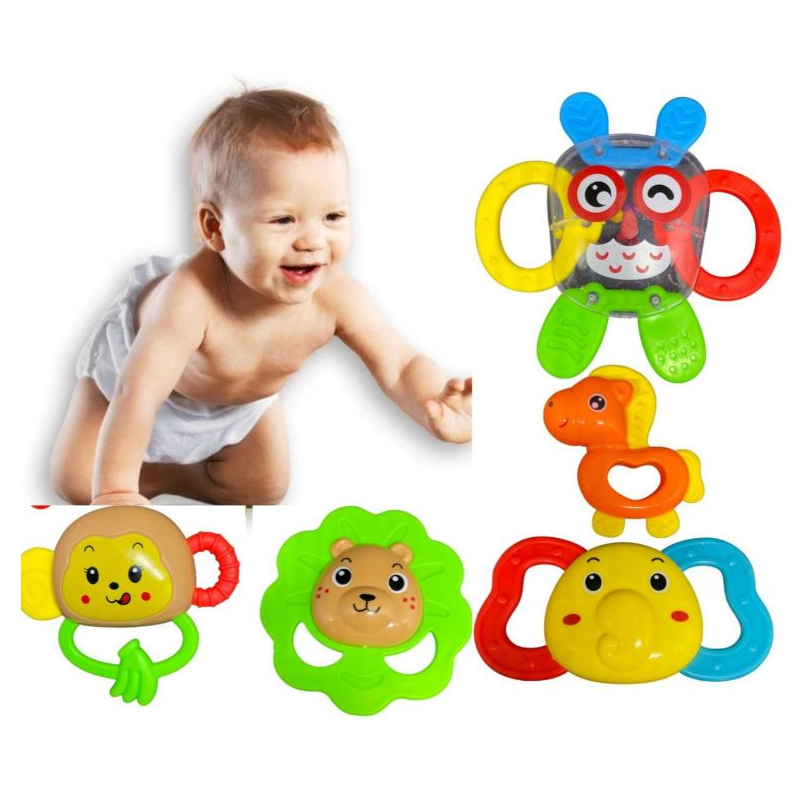 Brinquedo Kit Chocalho Mordedor Macio para Bebê Brinquedo Sensorial Silicone Musical Macio