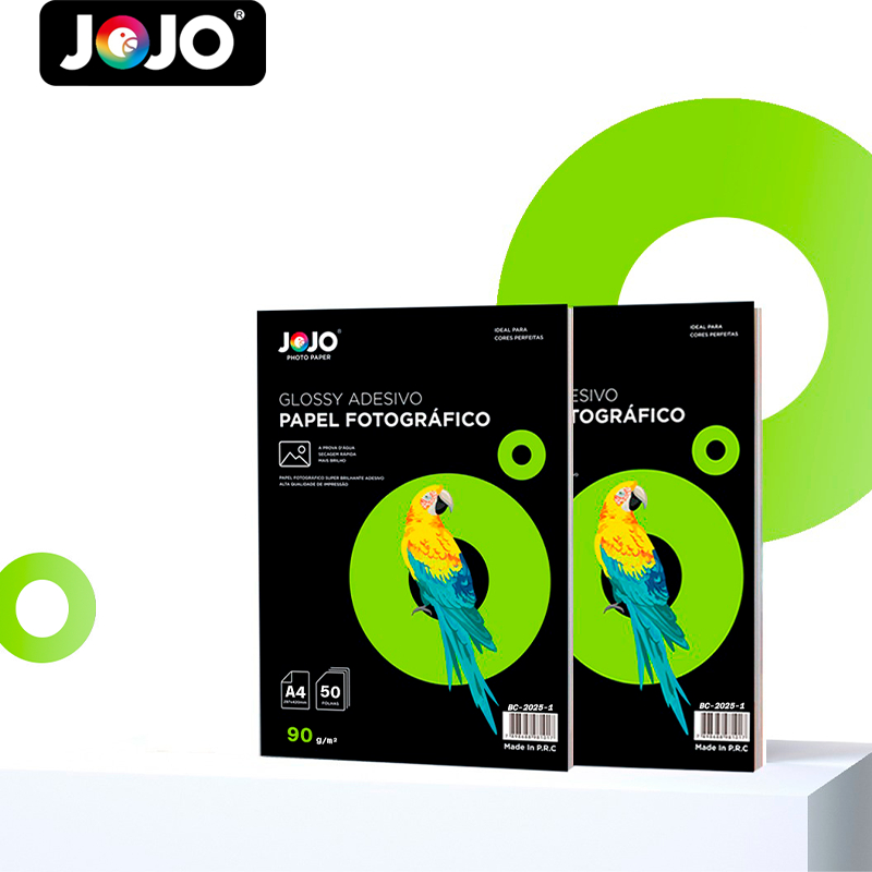 Imagem Papel fotográfico GLOSSY ADESIVO (Brilho) 90g/m² A4 FOLHAS  p/ impressoras à jato JOJO PAPER