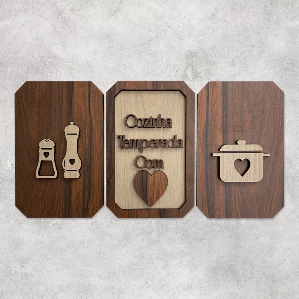 Kit 3 Quadros Decorativos Mdf 22cm Decoração Para Cozinha Espaço Gourmet Plaquinha Cozinha...
