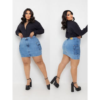 SAIA JEANS CARGO FEMININA PLUS SIZE COM LYCRA CINTURA ALTA em Oferta na Shopee