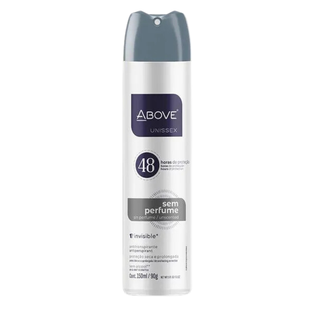 Desodorante Above Unissex Sem Perfume 150ml | Aerosol Antitranspirante | Jato Seco 48h Proteção
