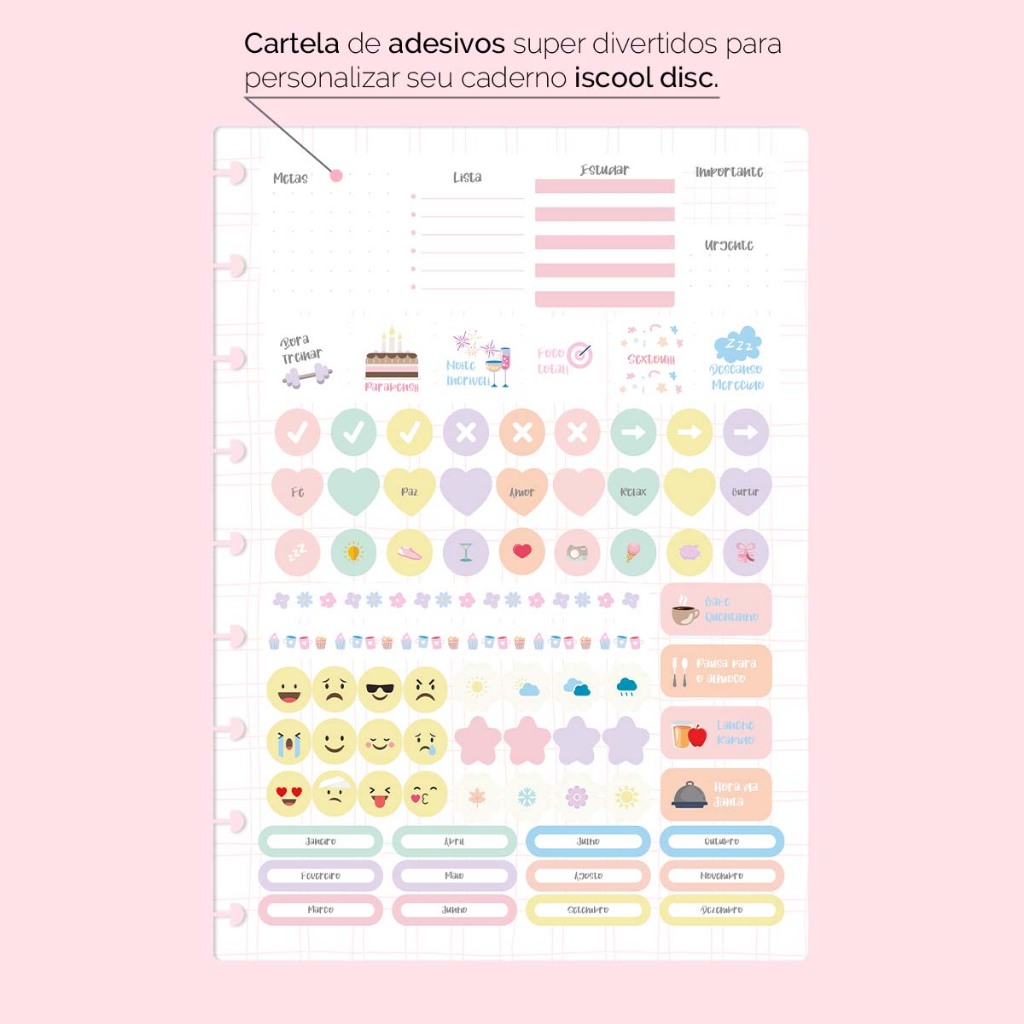 Refil Caderno De Disco Iscool Inteligente Planner Mensal Star