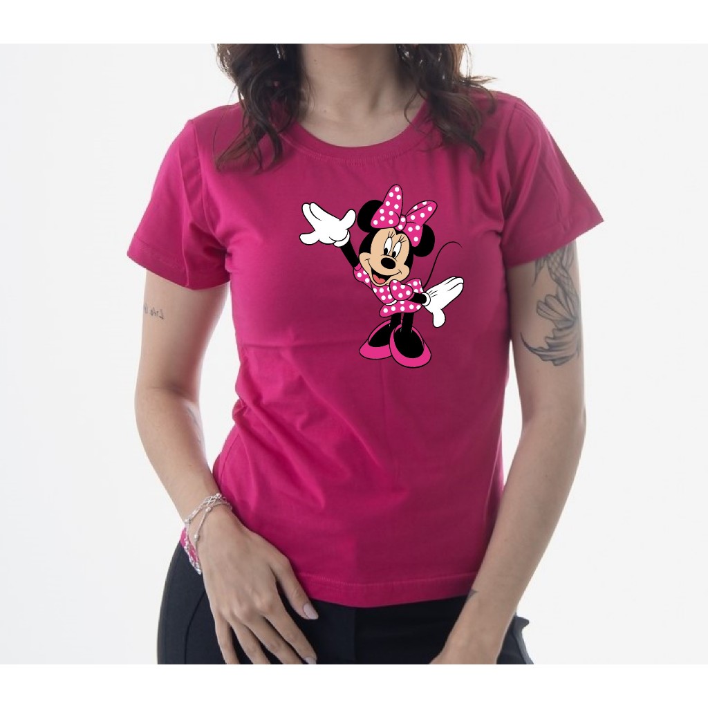 Camiseta Baby Look Feminina Minnie Mouse Tecido de Alta Qualidade 100% Algodão em Oferta na Shopee