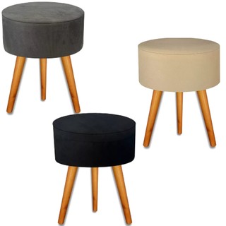 Kit 3 Puff Assento Retrô Várias Cores Pés Madeira Maciça Pufe Decorativo Tecido Banqueta Banquinho em Oferta na Shopee
