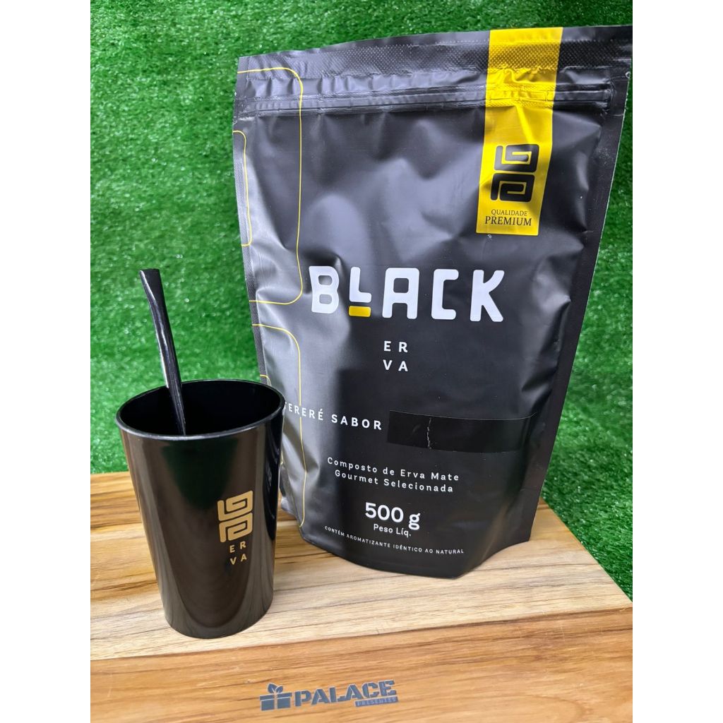 Kit Tereré Completo: Copo Acrílico Black Erva + Bomba Bojo Preta + Erva Mate Black Erva 500g