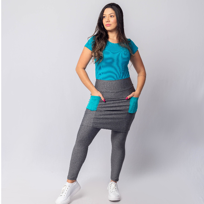 Calça Saia Fitness Moda Evangélica Com Bolso Treinos Academida em Oferta na Shopee