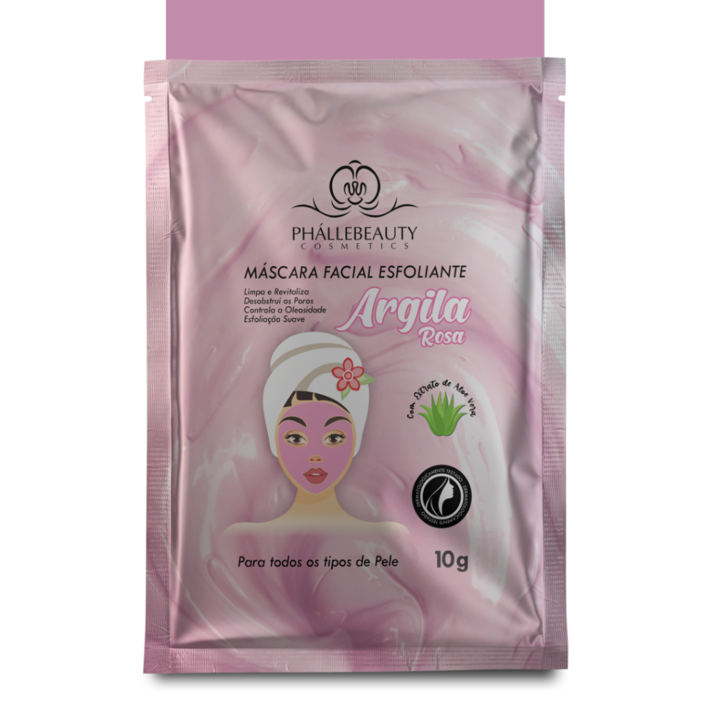 KIT 10 UNIDADES MASCARAS FACIAL ARGILA ROSA SACHÊ 10G PHALLEBEAUTY - PH053