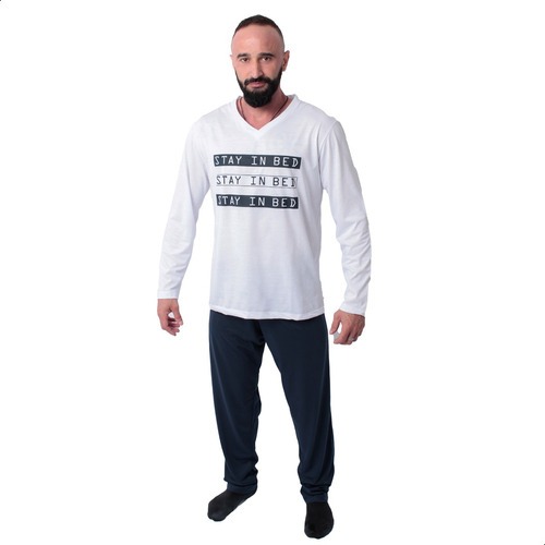 Conjunto Pijama Masculino Longo Inverno Confortável Blusa Calça Estampado