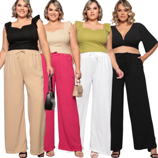 Calça Pantalona Plus Size Elástico na Cintura em Oferta na Shopee