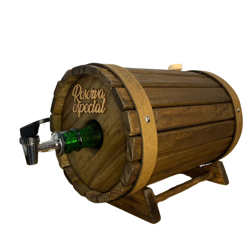 Barril Pingometro Rústico Artesanal Rústico 5 Litros Dispenser Bebidas Vinho Cachaça Madeira Pinus