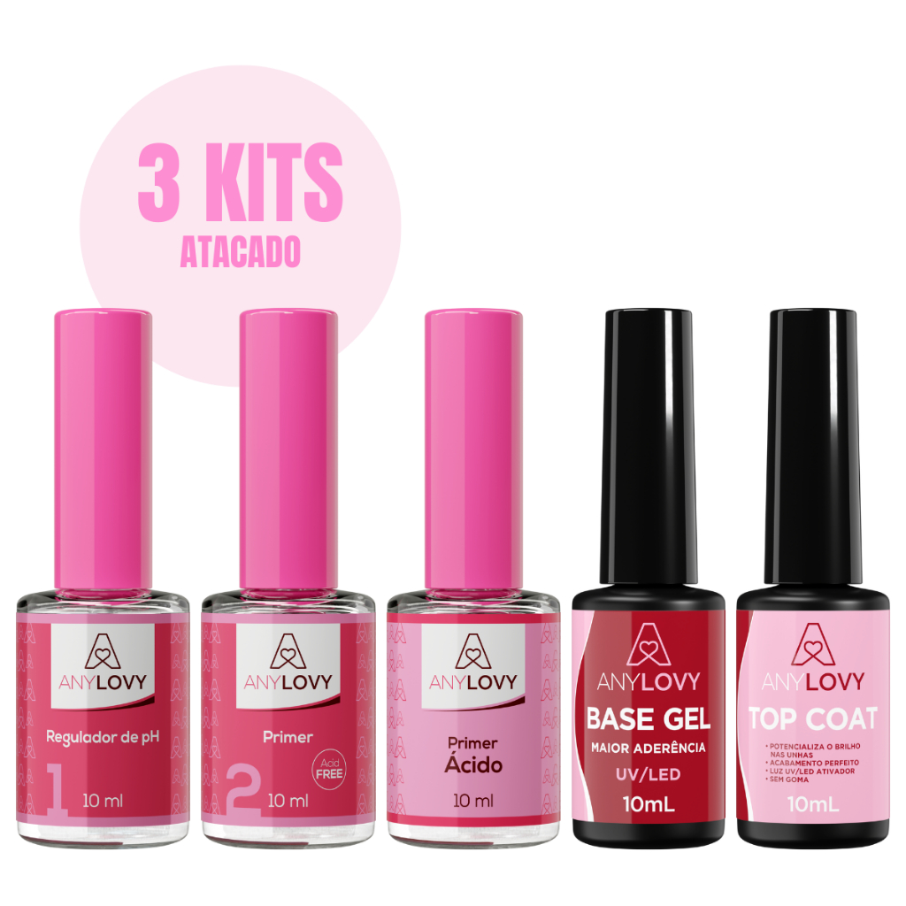 Regulador De Ph Primer Primer Ácido Gel Base Top Coat - 3x Kits Any Lovy Preparadores
