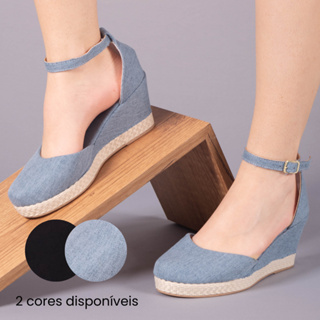 Anabela feminina Fechada Sandália feminina Salto Grosso Médio em Oferta na Shopee