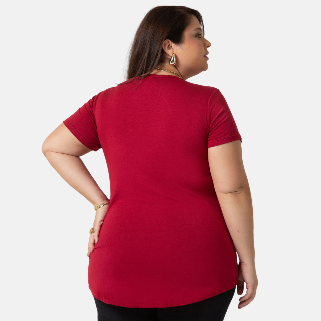 Blusa Manga Curta Básica Long Line Alongada G ao G4 1126-C3