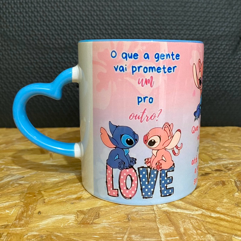 Caneca Personalizada Stitch e Angel "Votos Meredith e Derek" Alça Coracão.