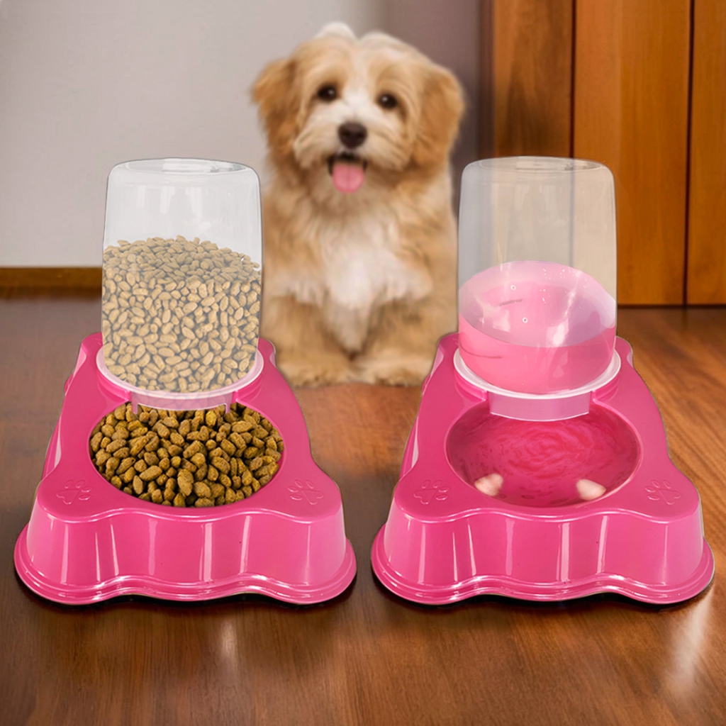 Kit 2 Comedouro/Bebedouro Dupla Função Dispenser Dosador 1 kg Ração/1,5 Litros Água Cães E...