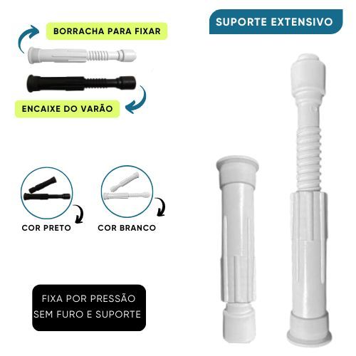 Suporte Extensível Ajustável para Varão de Cortina de Box Banheiro Branco/Preto