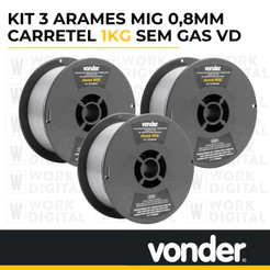 Kit 3 Arames Solda Mig / Mag Revestido Para Uso Sem Gás 0,8mm 1kg Vonder