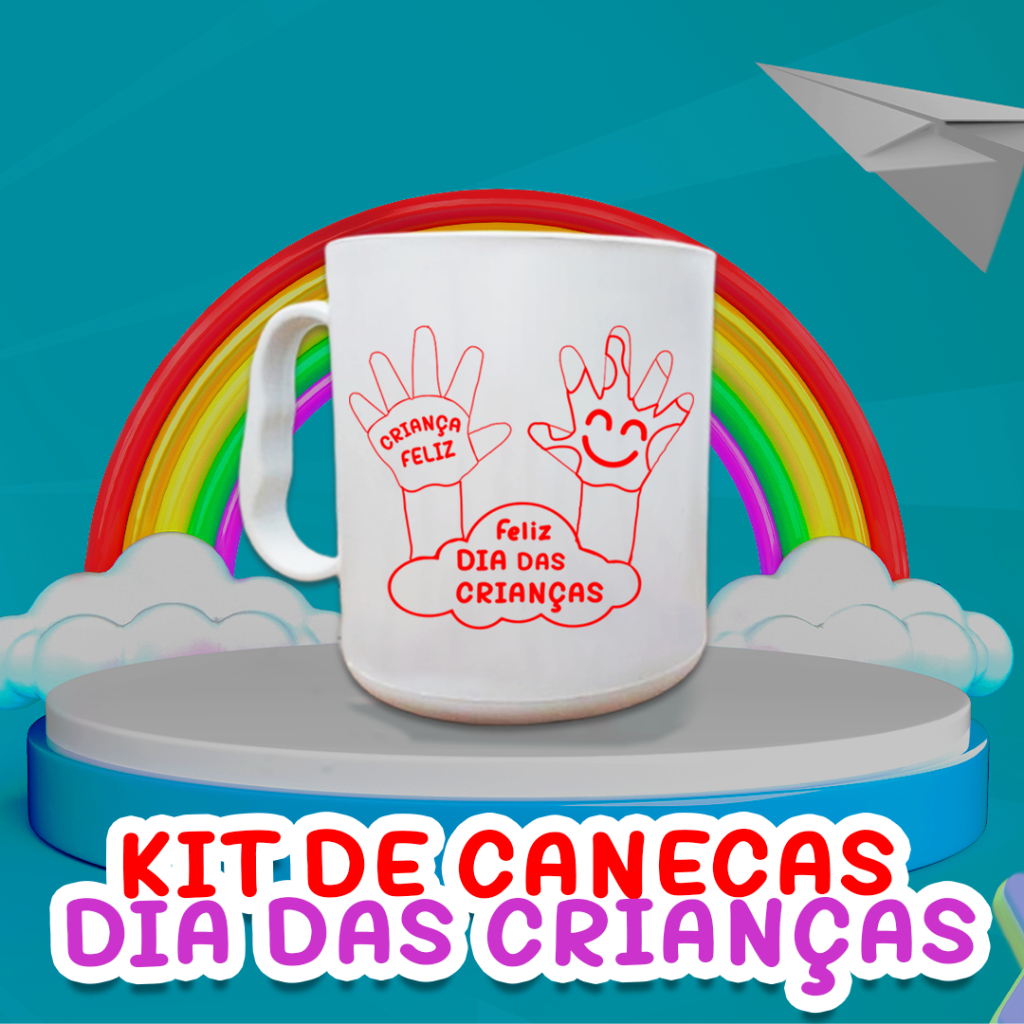 KIT DE 10/20/30/40 CANECAS ESPECIAL DIA DAS CRIANÇAS 400 ML PLÁSTICO LEMBRANCINHA ESCOLA FESTA