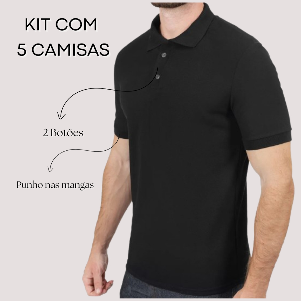 Kit 5 Camisa Gola Polo Masculina Piquet Camiseta DryFit