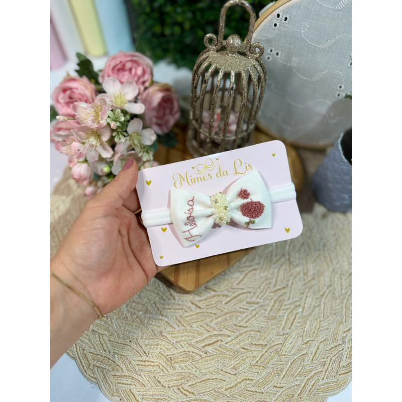 Faixa em linho personalizado com nome baby recém nascida