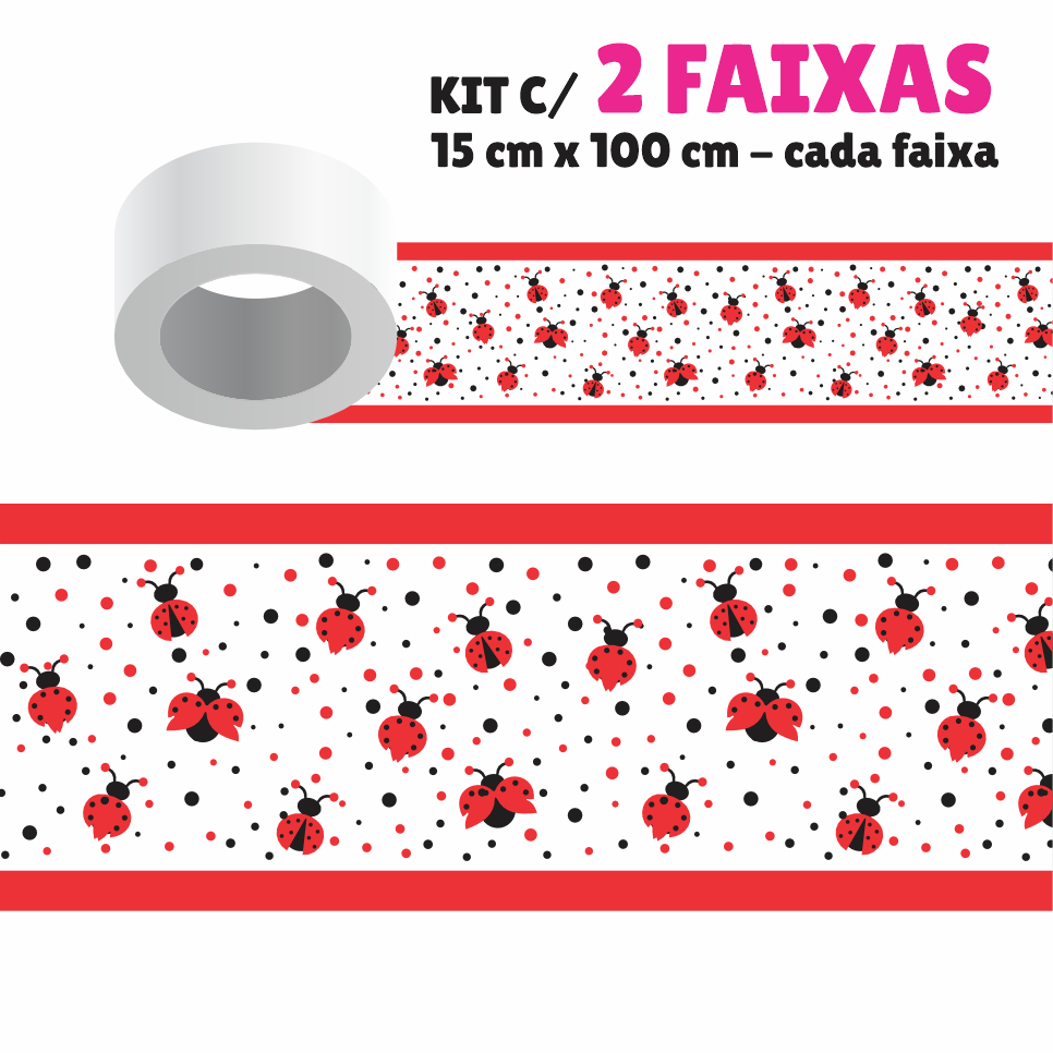 Kit com 2 Faixas Adesiva Papel de Parede Border Decoração para Quarto Infantil Cozinha Sala Lojas - Joaninha - 062X