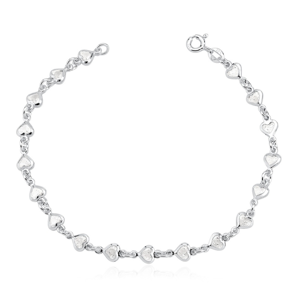 Pulseira Feminina de Prata 925 Corações com Zircônia em Oferta na Shopee