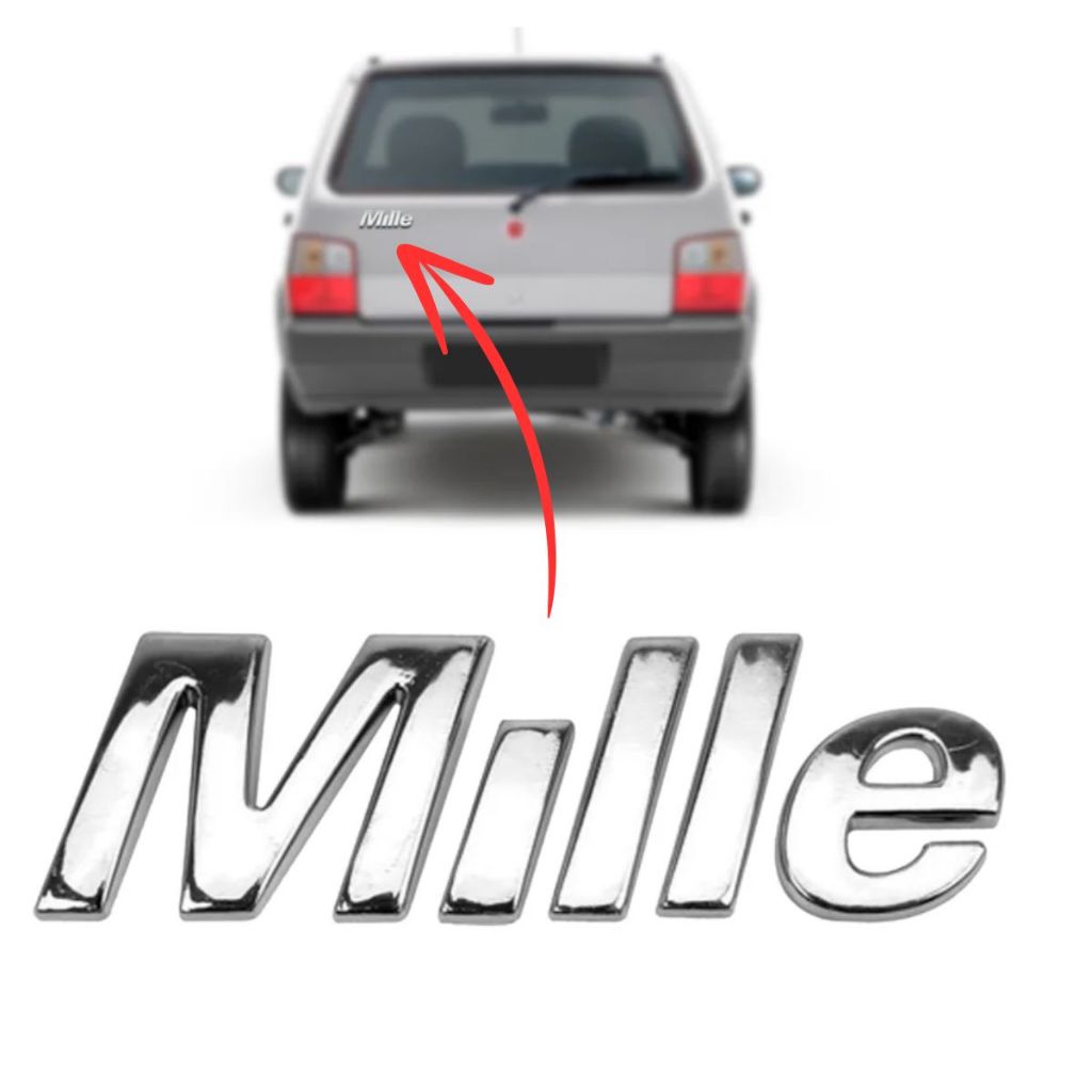 Emblema Letreiro MILLE - FIAT Uno Mille 2004 a 2013 - Cromado em Oferta na Shopee