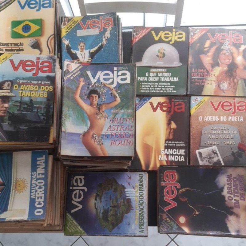 Revista Veja Década Anos 80 A escolher Luma Monique Evans Drummond Política Esporte Reagan Zico Senna Aragão Giulia Gam