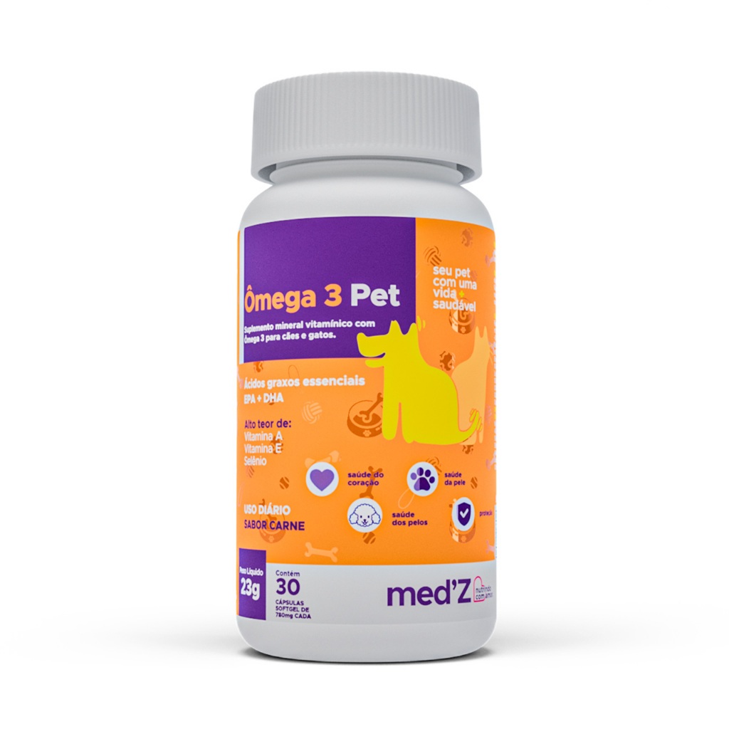 Omega 3 Pet Medz Para Cães e Gatos - Suplemento Vitaminico - Pele, Coração, e Imunidade Sabor Carne!
