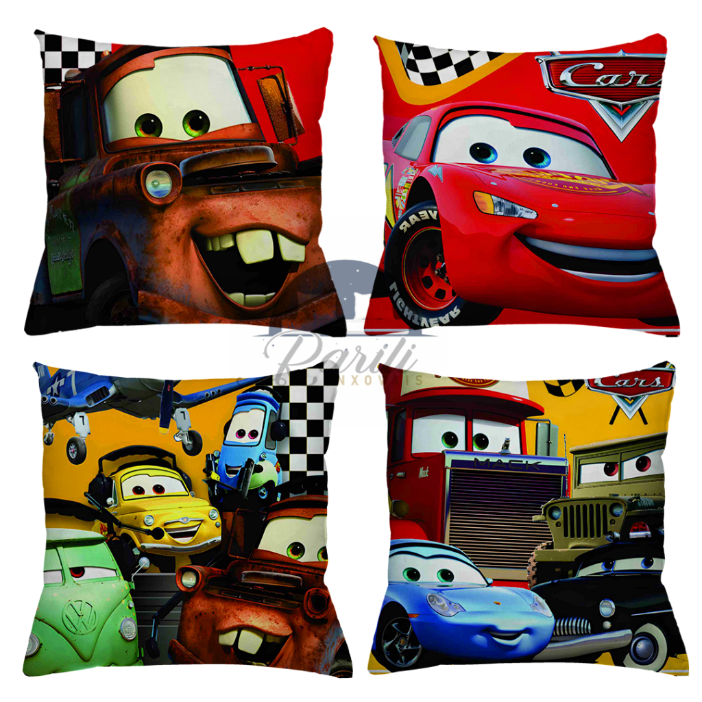 KIT 4 CAPAS DE ALMOFADA INFANTIL CARROS  RELÂMPAGO MCQUEEN IDEAL PARA DECORAÇÃO TAMANHO 45X45