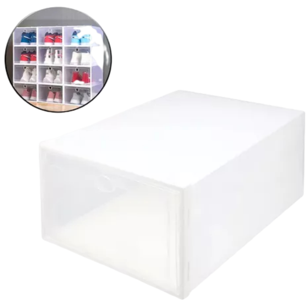 Caixa Organizadora Plástico Gaveta Empilhável Sapatos Cor Transparente Ranhuras Menor Preço